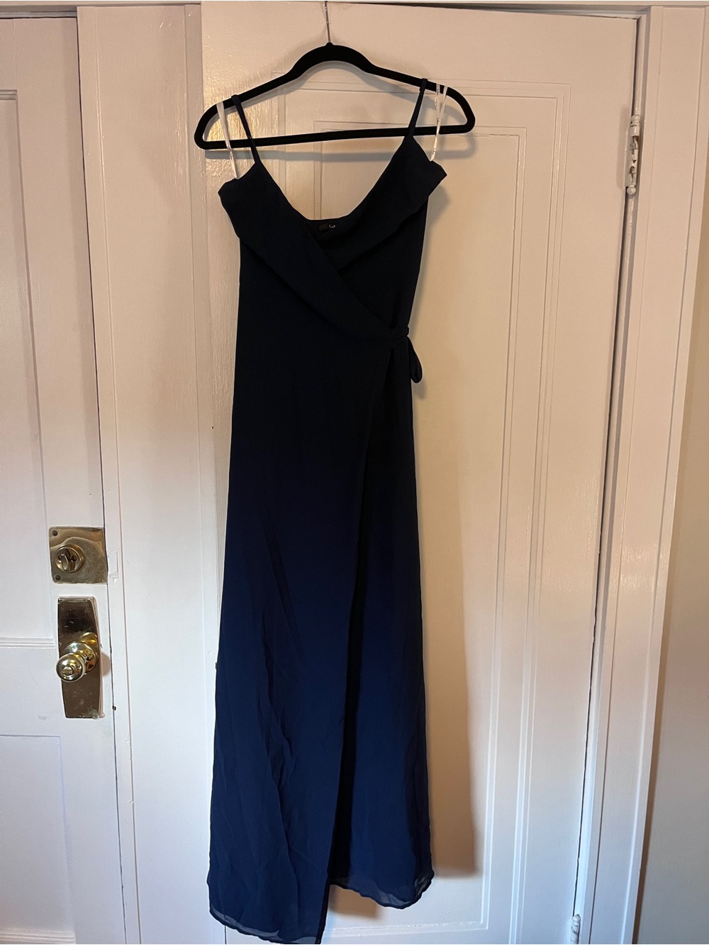 Lulu's Navy Wrap Maxi Dress with Spaghetti Straps